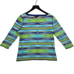 LRL Lauren Jeans Co. Womens Top Large Spring 3/4 Sleeve Coastal Artsy